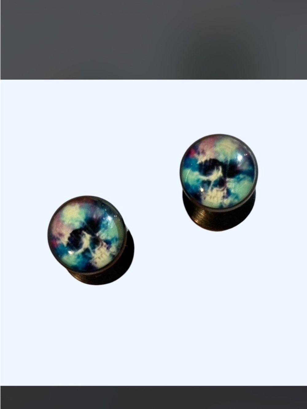 Galaxy Skull Plug Earrings - Blue Green Purple